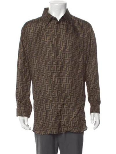 Pre-owned Fendi Zucca Ff Logo Silk Shirt W/ Tags In Brown