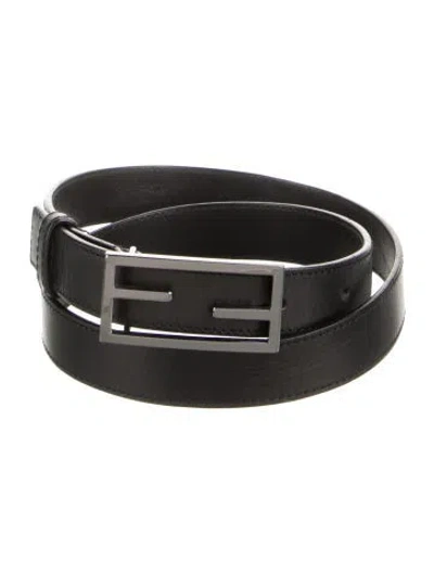 Pre-owned Fendi Zucca Ff Logo Skinny Belt In Black