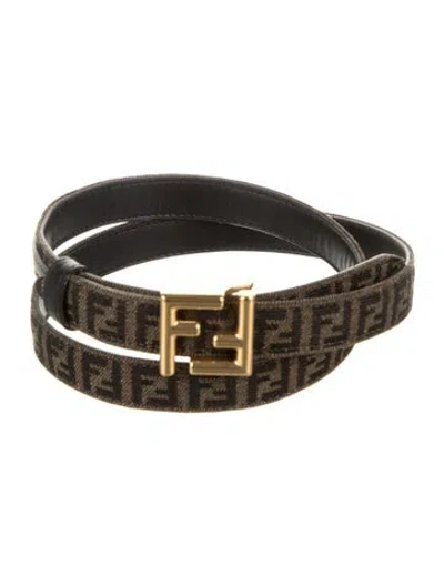 Pre-owned Fendi Zucca Ff Logo Skinny Belt In Brown