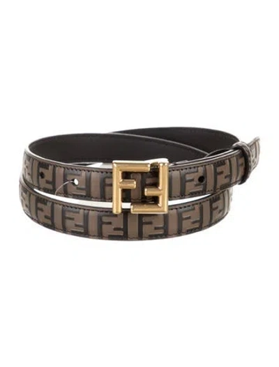 Pre-owned Fendi Zucca Ff Logo Skinny Belt In Brown
