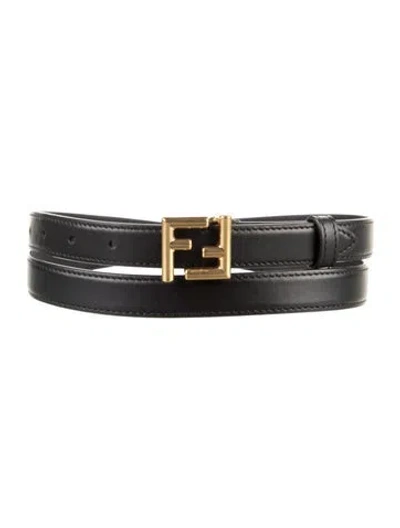 Pre-owned Fendi Zucca Ff Logo Skinny Waist Belt In Black