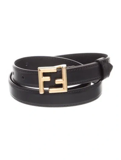 Pre-owned Fendi Zucca Ff Logo Skinny Waist Belt In Black