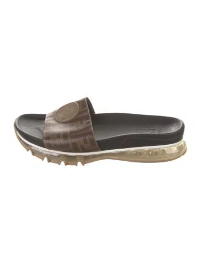 Pre-owned Fendi Zucca Ff Logo Slides In Brown