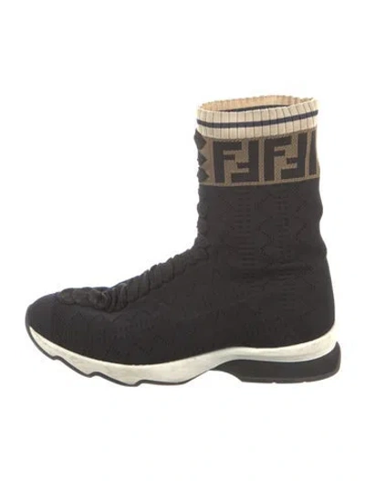 Pre-owned Fendi Zucca Ff Logo Sock Sneakers In Black