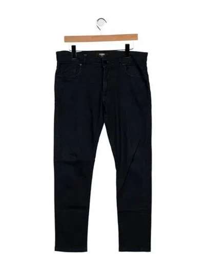 Pre-owned Fendi Zucca Ff Logo Straight-leg Jeans In Blue