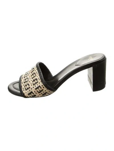 Pre-owned Fendi Zucca Ff Logo Straw Slides