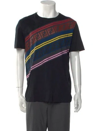 Pre-owned Fendi Zucca Ff Logo Striped T-shirt In Black