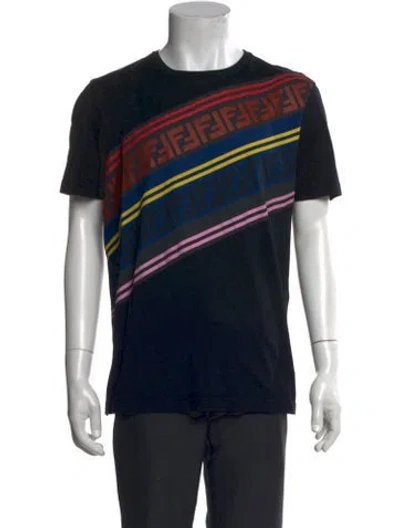 Pre-owned Fendi Zucca Ff Logo Striped T-shirt In Black