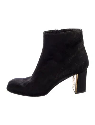 Pre-owned Fendi Zucca Ff Logo Suede Boots In Black