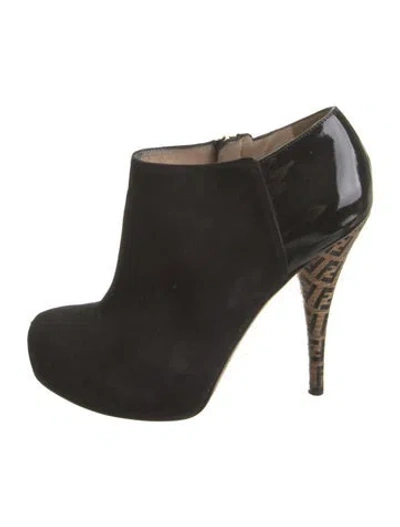 Pre-owned Fendi Zucca Ff Logo Suede Boots In Black