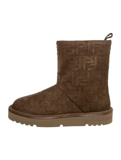 Pre-owned Fendi Zucca Ff Logo Suede Boots In Brown