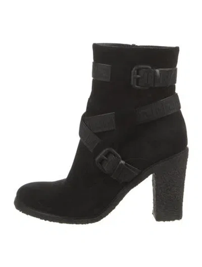 Pre-owned Fendi Zucca Ff Logo Suede Moto Boots In Black