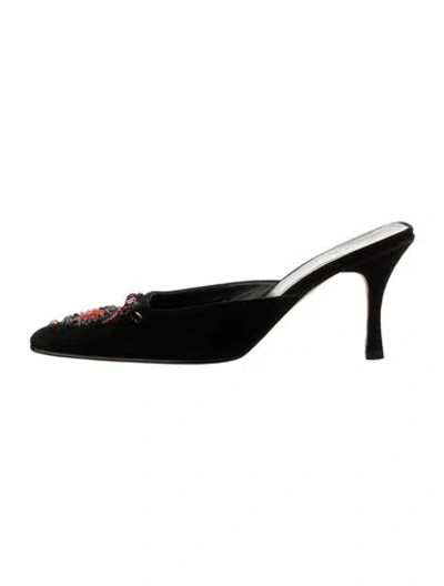 Pre-owned Fendi Zucca Ff Logo Suede Mules In Black