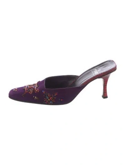 Pre-owned Fendi Zucca Ff Logo Suede Mules In Purple