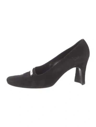 Pre-owned Fendi Zucca Ff Logo Suede Pumps In Black