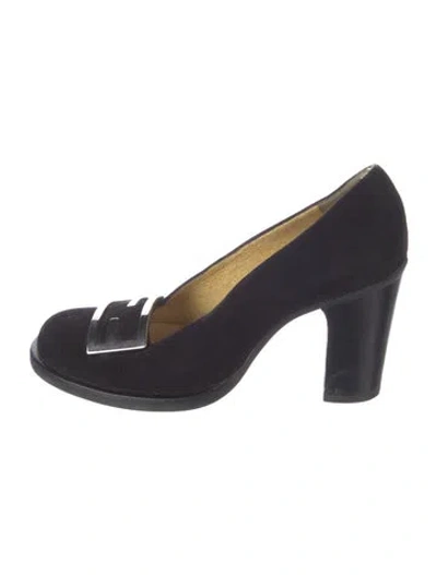 Pre-owned Fendi Zucca Ff Logo Suede Pumps In Blue