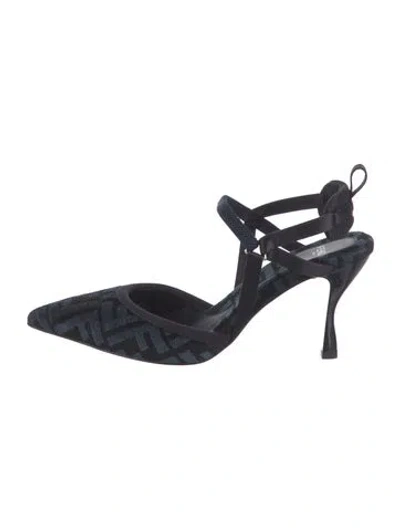 Pre-owned Fendi Zucca Ff Logo Suede Pumps In Blue