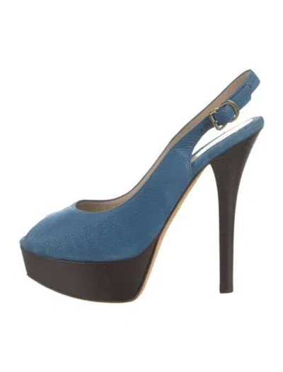 Pre-owned Fendi Zucca Ff Logo Suede Slingback Pumps In Blue