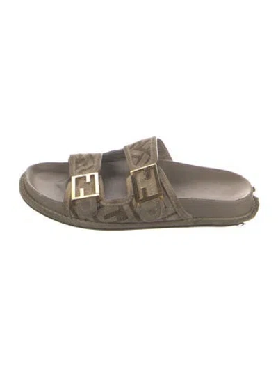 Pre-owned Fendi Zucca Ff Logo Terry Cloth Slides In Gray