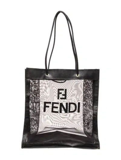 Pre-owned Fendi Zucca Ff Logo Tote Vintage In Black
