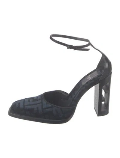 Pre-owned Fendi Zucca Ff Logo Velvet D'orsay Pumps In Blue