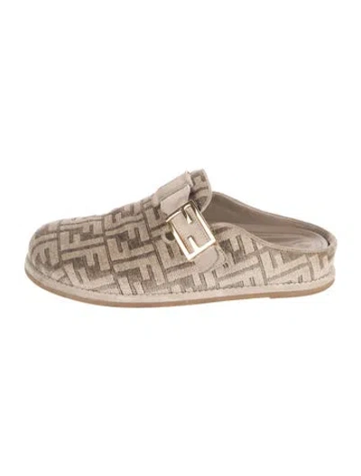 Pre-owned Fendi Zucca Ff Logo Velvet Mules In Neutrals