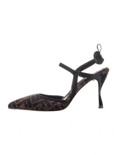Pre-owned Fendi Zucca Ff Logo Velvet Pumps In Blue