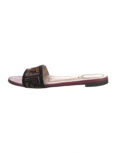 Pre-owned Fendi Zucca Ff Logo Velvet Slides In Black