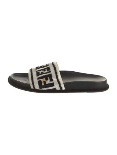 Pre-owned Fendi Zucca Ff Logo Velvet Slides In Black/white