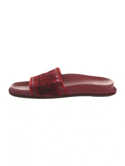 Pre-owned Fendi Zucca Ff Logo Velvet Slides In Burgundy