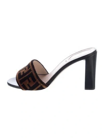 Pre-owned Fendi Zucca Ff Logo Velvet Slides In Multi