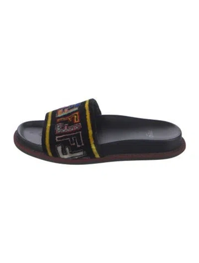 Pre-owned Fendi Zucca Ff Logo Velvet Slides In Multicolor