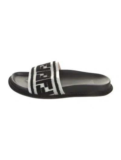 Pre-owned Fendi Zucca Ff Logo Velvet Slides In White