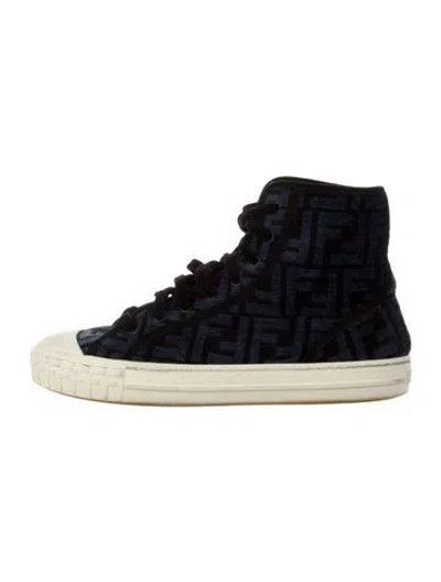Pre-owned Fendi Zucca Ff Logo Velvet Sneakers In Black