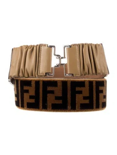 Pre-owned Fendi Zucca Ff Logo Velvet Waist Belt In Black/brown/neutrals