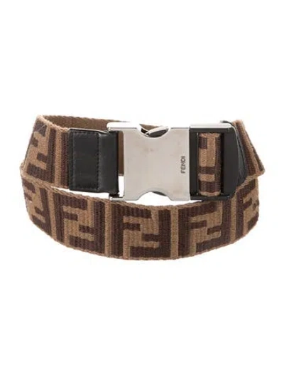 Pre-owned Fendi Zucca Ff Logo Waist Belt In Brown