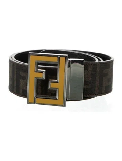 Pre-owned Fendi Zucca Ff Logo Waist Belt In Brown