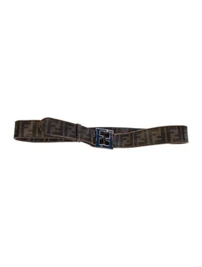 Pre-owned Fendi Zucca Ff Logo Waist Belt In Brown
