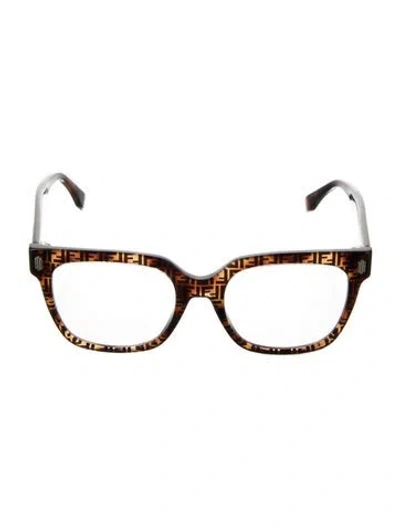 Pre-owned Fendi Zucca Ff Logo Wayfarer Eyeglasses In Brown