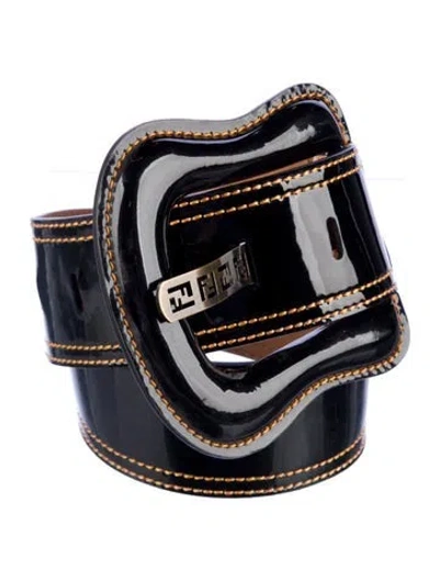 Pre-owned Fendi Zucca Ff Logo Wide Belt In Black