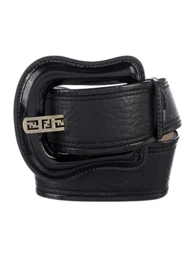 Pre-owned Fendi Zucca Ff Logo Wide Belt In Black