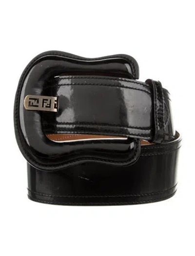 Pre-owned Fendi Zucca Ff Logo Wide Belt In Black