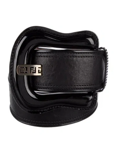 Pre-owned Fendi Zucca Ff Logo Wide Belt In Black