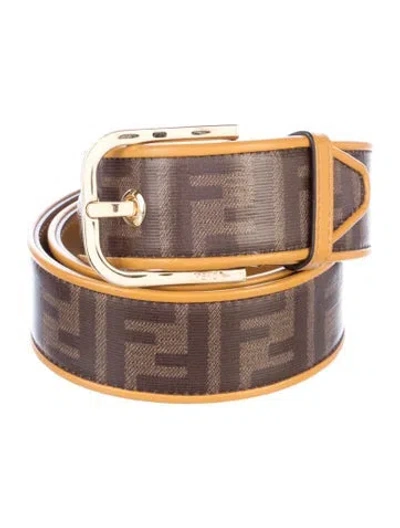Pre-owned Fendi Zucca Ff Logo Wide Belt In Brown