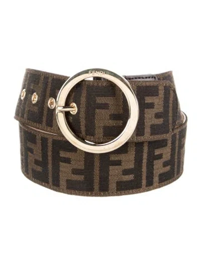Pre-owned Fendi Zucca Ff Logo Wide Waist Belt In Brown