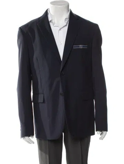Pre-owned Fendi Zucca Ff Logo Wool Blazer In Blue