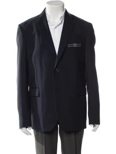 Pre-owned Fendi Zucca Ff Logo Wool Blazer In Blue