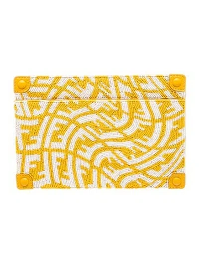 Pre-owned Fendi Zucca Ff Pocket Pouch In Yellow
