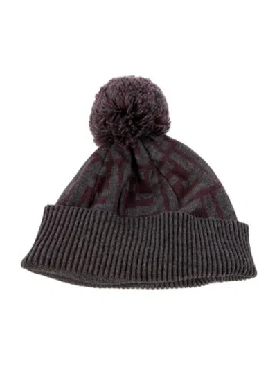 Pre-owned Fendi Zucca Ff Pom-pom Beanie In Gray