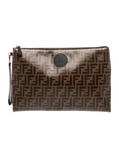 Pre-owned Fendi Zucca Ff Portfolio In Brown
